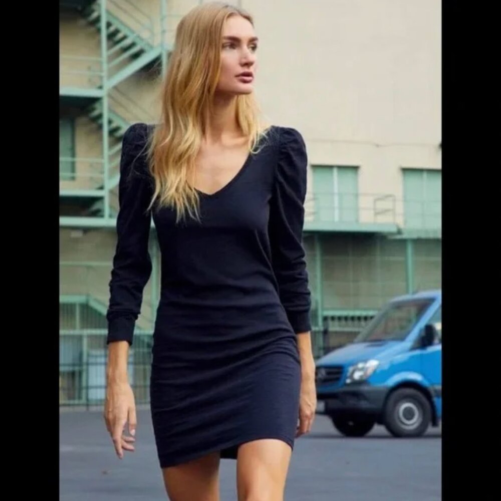 NATION Anthropologie Janessa Puff Long Sleeve Cotton Dress Black Women's XS